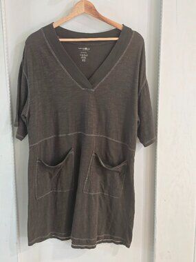 Natural Life Charlie Cotton V-Neck Mini Dress Charcoal Sz XS